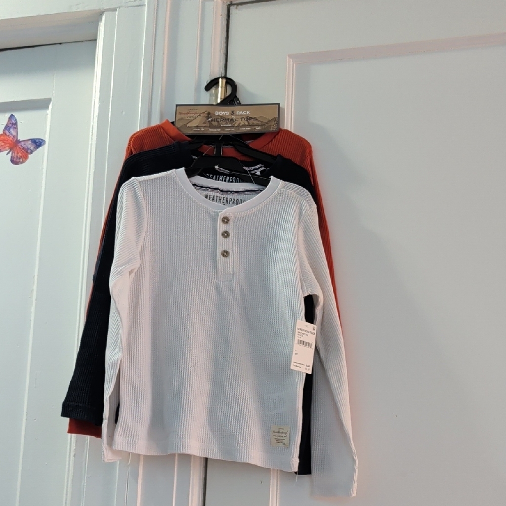 Weatherproof Boys'  3 Piece (White, Black, and Orange) Long Sleeve Thermal Tees